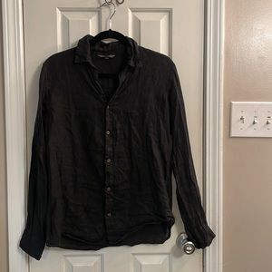 American Colors Black Linen Button Down
